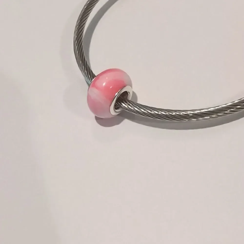 Silver‎ Blended Pink and White Charm for Pandora Style